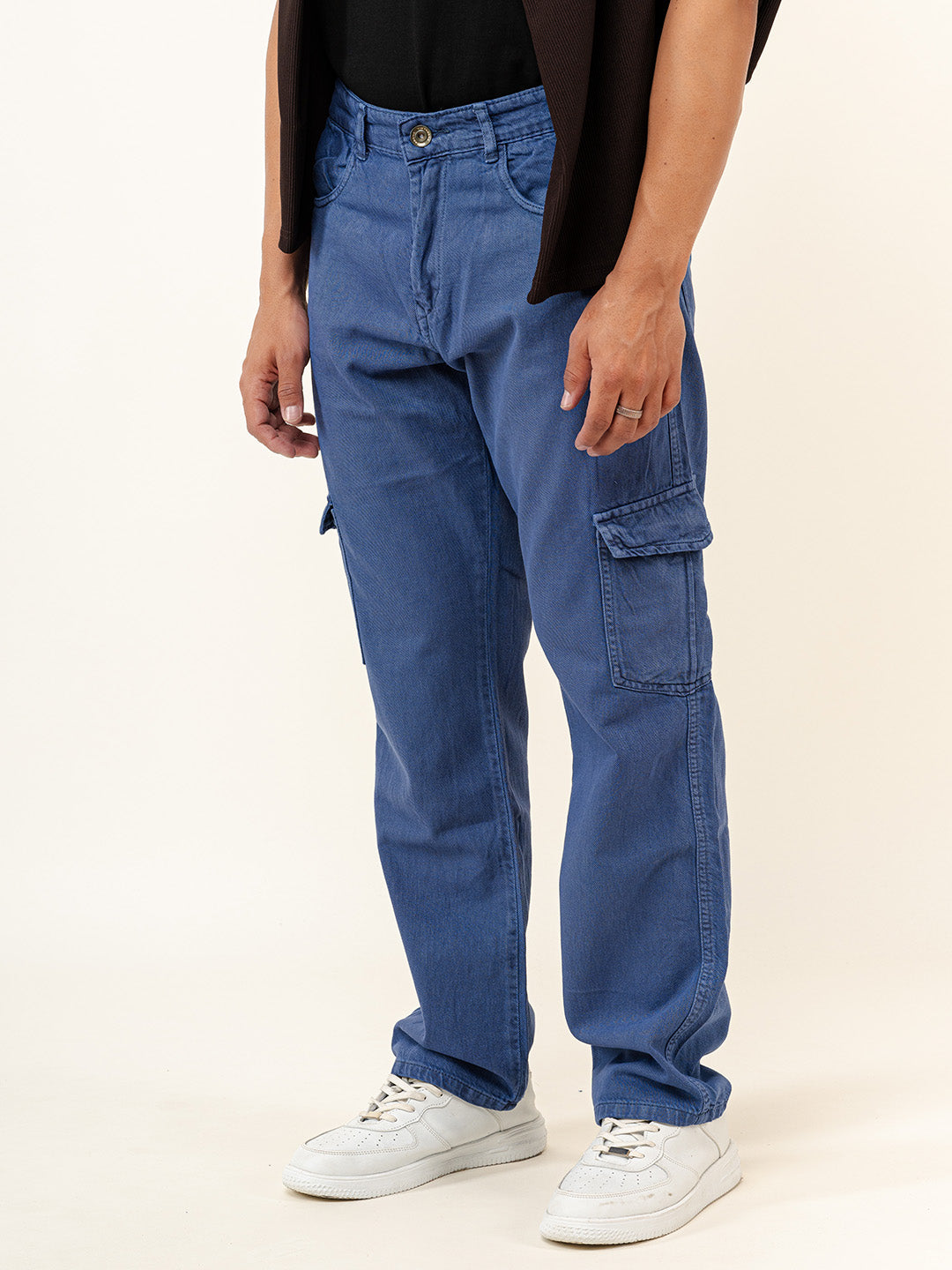 Allure Blue Straight Fit Men's Cargo Denim Jeans