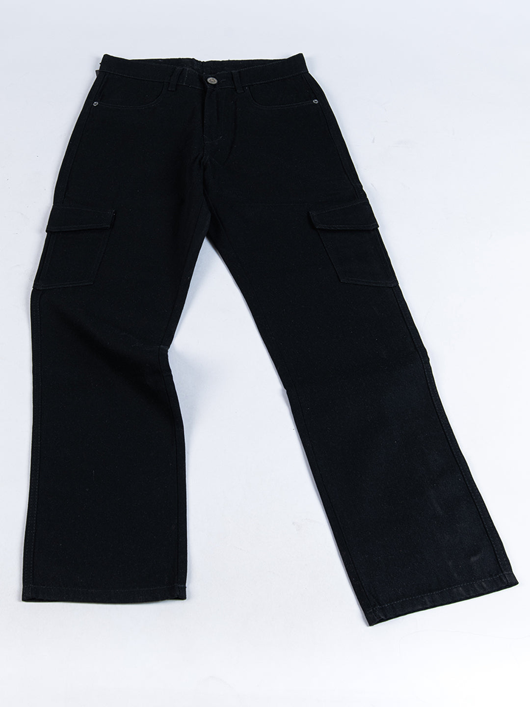 Jet Black Straight Fit Men's Cargo Denim JeansJet Black Straight Fit Men's Cargo Denim Jeans