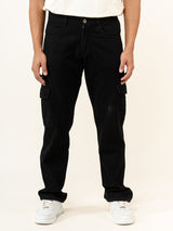 Jet Black Straight Fit Men's Cargo Denim Jeans