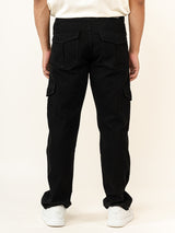 Jet Black Straight Fit Men's Cargo Denim Jeans