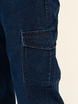 Dark Blue Straight Fit Men's Cargo Denim Jeans