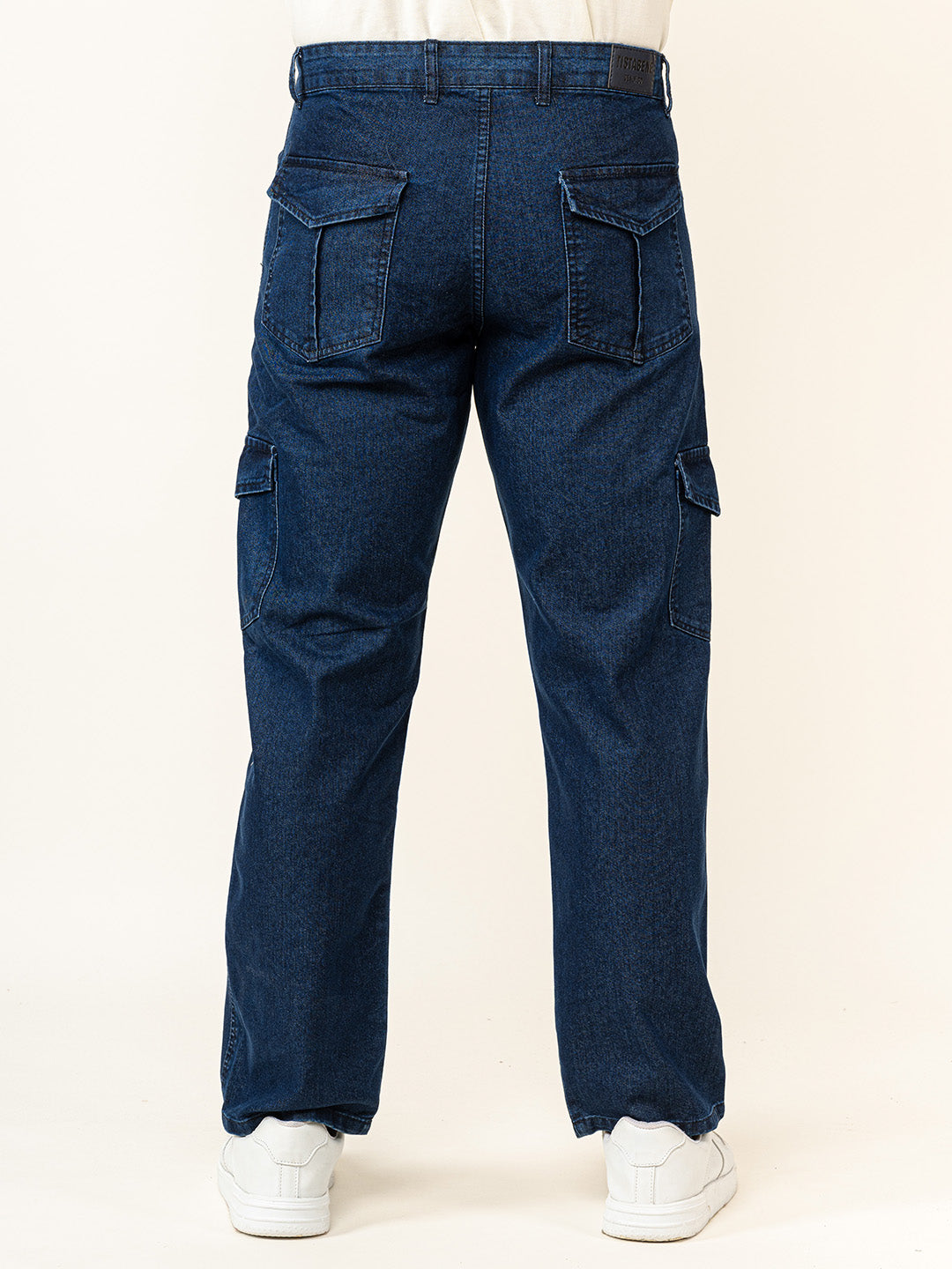 Dark Blue Straight Fit Men's Cargo Denim Jeans