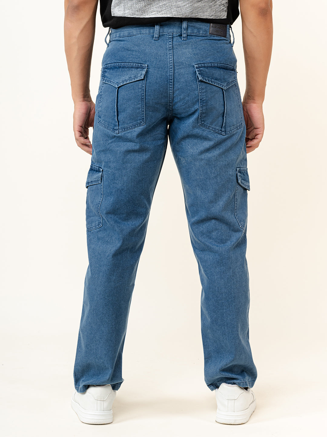 Blue Straight Fit Men's Cargo Denim Jeans