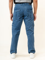 Blue Straight Fit Men's Cargo Denim Jeans