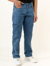 Blue Straight Fit Men's Cargo Denim Jeans