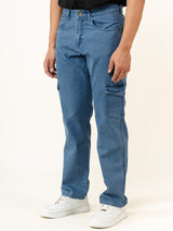 Blue Straight Fit Men's Cargo Denim Jeans