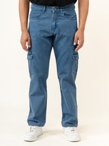 Blue Straight Fit Men's Cargo Denim Jeans