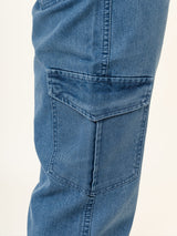 Blue Straight Fit Men's Cargo Denim Jeans