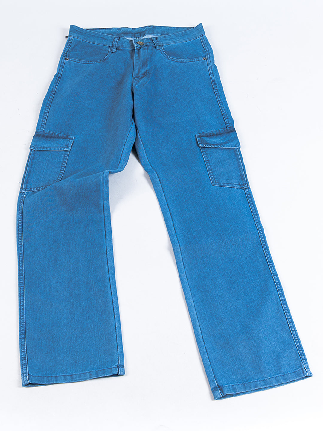 Blue Straight Fit Men's Cargo Denim Jeans