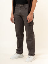 Dark Mauve Straight Fit Men's Cargo Denim Jeans