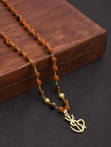 Om Trishool Gold Plated Rudraksha Mens Necklace