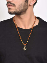 Om Trishool Gold Plated Rudraksha Mens Necklace