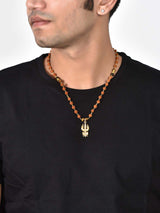 Trishool Gold Plated Rudraksha Mens Necklace