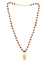 Trishool Gold Plated Rudraksha Mens Necklace