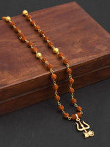 Small Trishul Gold Plated Rudraksha Mens Necklace