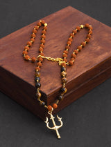 Long Trishul Gold Plated Rudraksha Mens Necklace