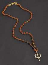 Long Trishul Gold Plated Rudraksha Mens Necklace