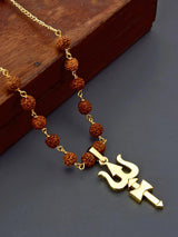 Gold Plated Trishul with Rudrakhs Pendant