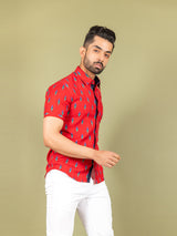 Red and Blue Patola Printed Shirt