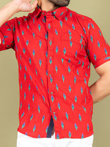 Red and Blue Patola Printed Shirt