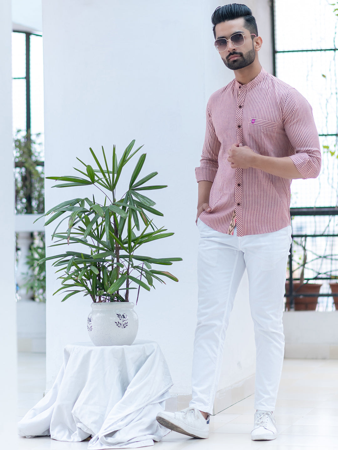 Pink Stripes Shirt With Owl Embroided