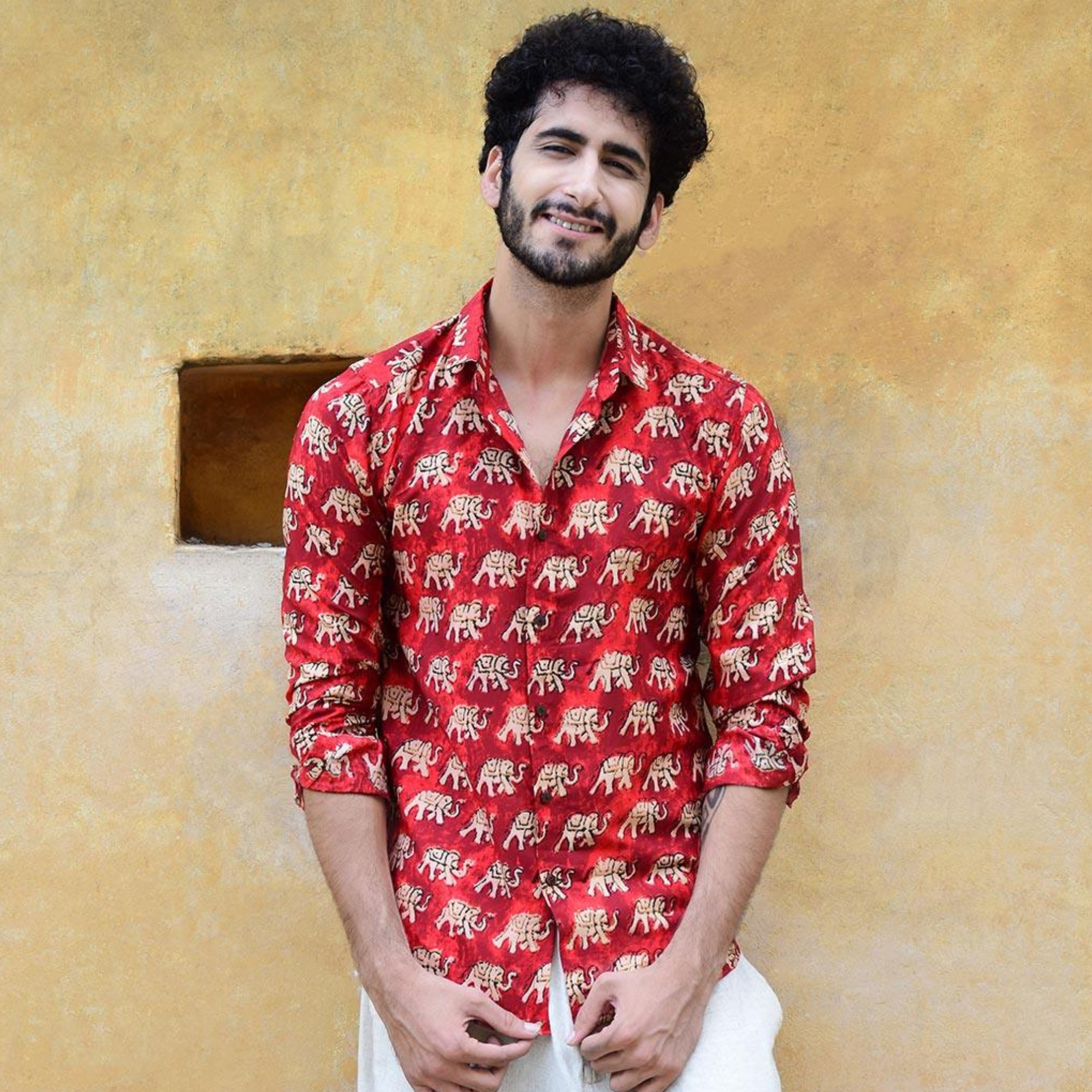 Red elephant crepe printed shirts