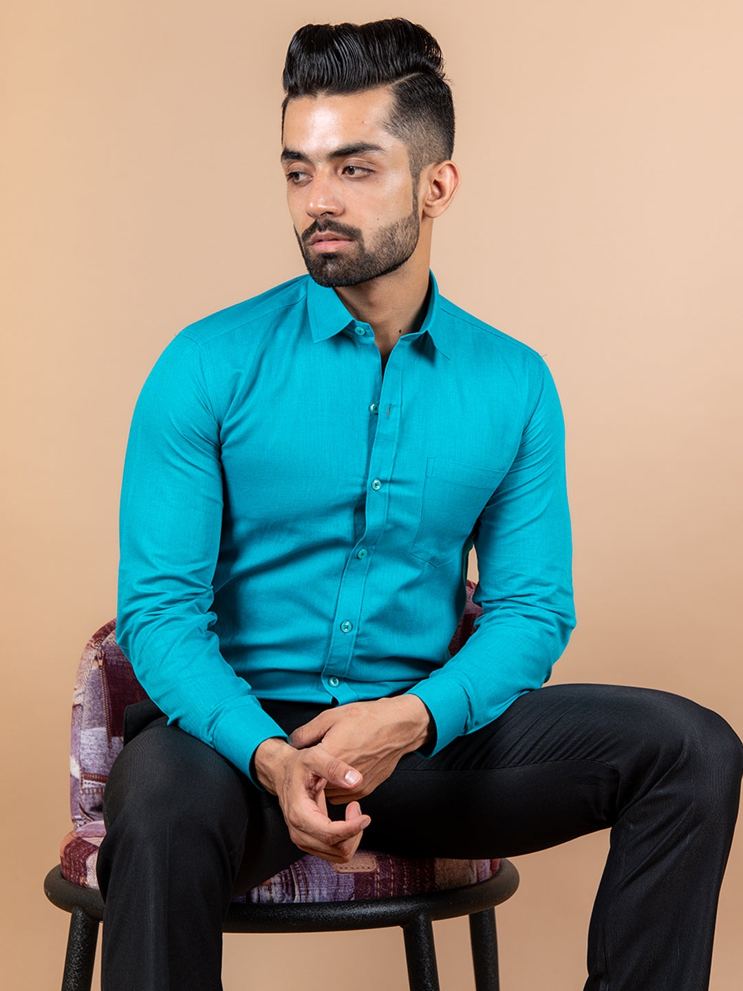 Turquoise Blue Cotton Linen Shirt