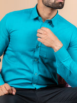 Turquoise Blue Cotton Linen Shirt