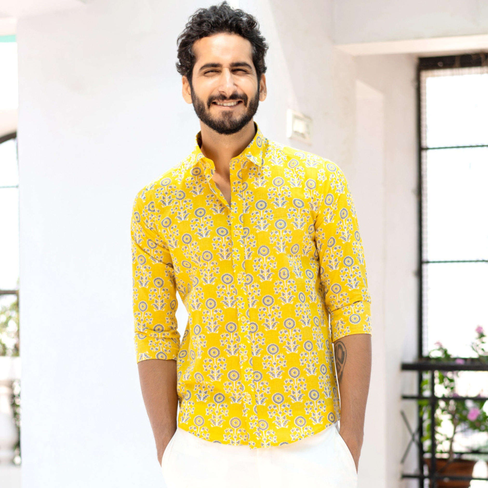 Yellow Jaipuri Cotton Printed Shirt