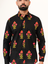 Black Jaipuri Cotton Printed Shirts For Men