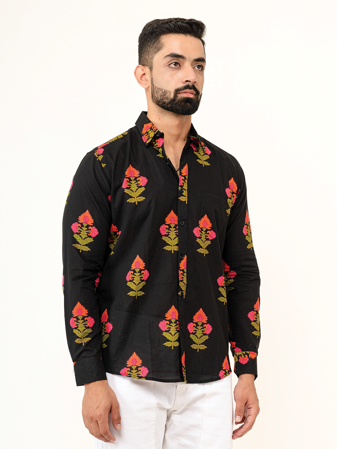 Black Jaipuri Cotton Printed Shirts For Men