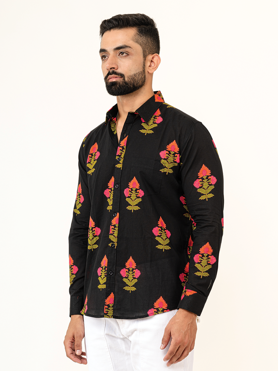 Black Jaipuri Cotton Printed Shirts For Men