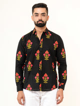 Black Jaipuri Cotton Printed Shirts For Men