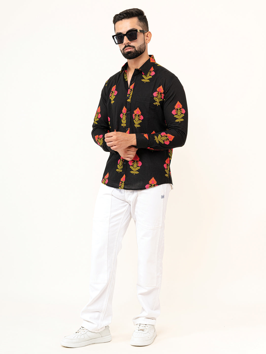 Black Jaipuri Cotton Printed Shirts For Men