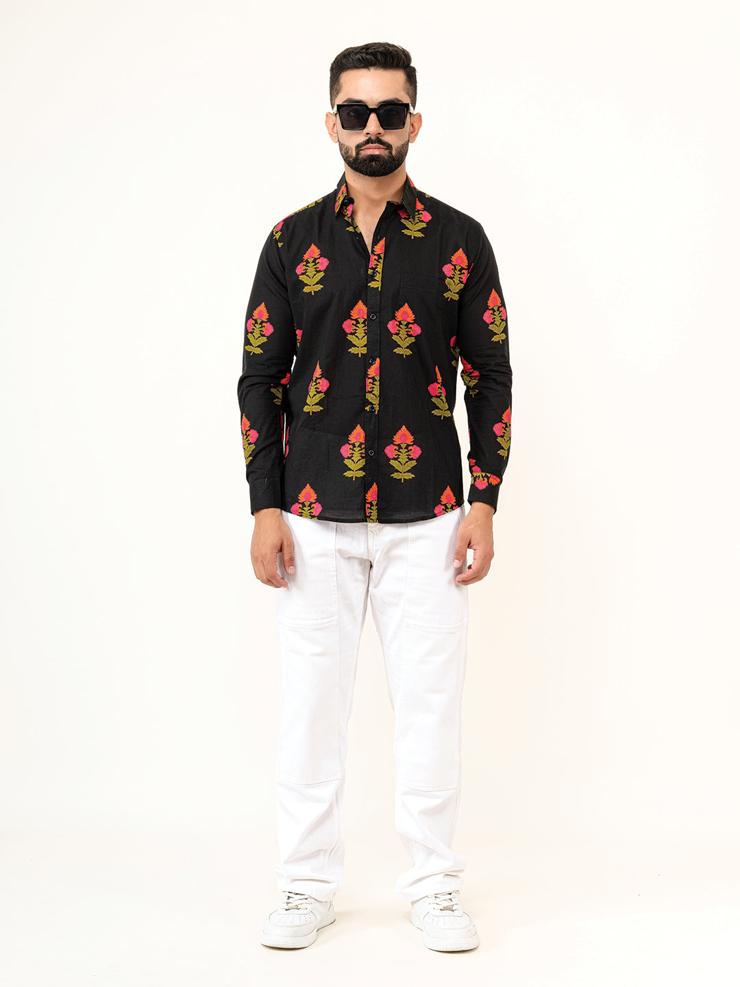 Black Jaipuri Cotton Printed Shirts For Men