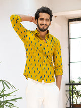 Yellow Jaipuri Cotton Full Sleeve Printed Shirt