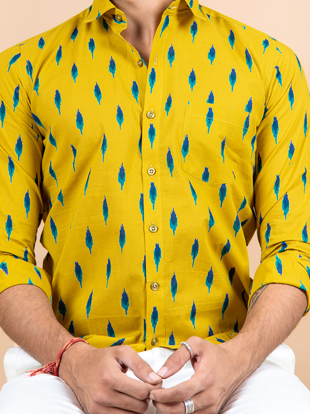 Yellow Jaipuri Cotton Full Sleeve Printed Shirt