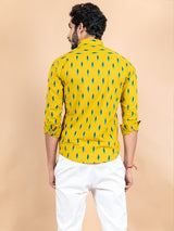 Yellow Jaipuri Cotton Full Sleeve Printed Shirt