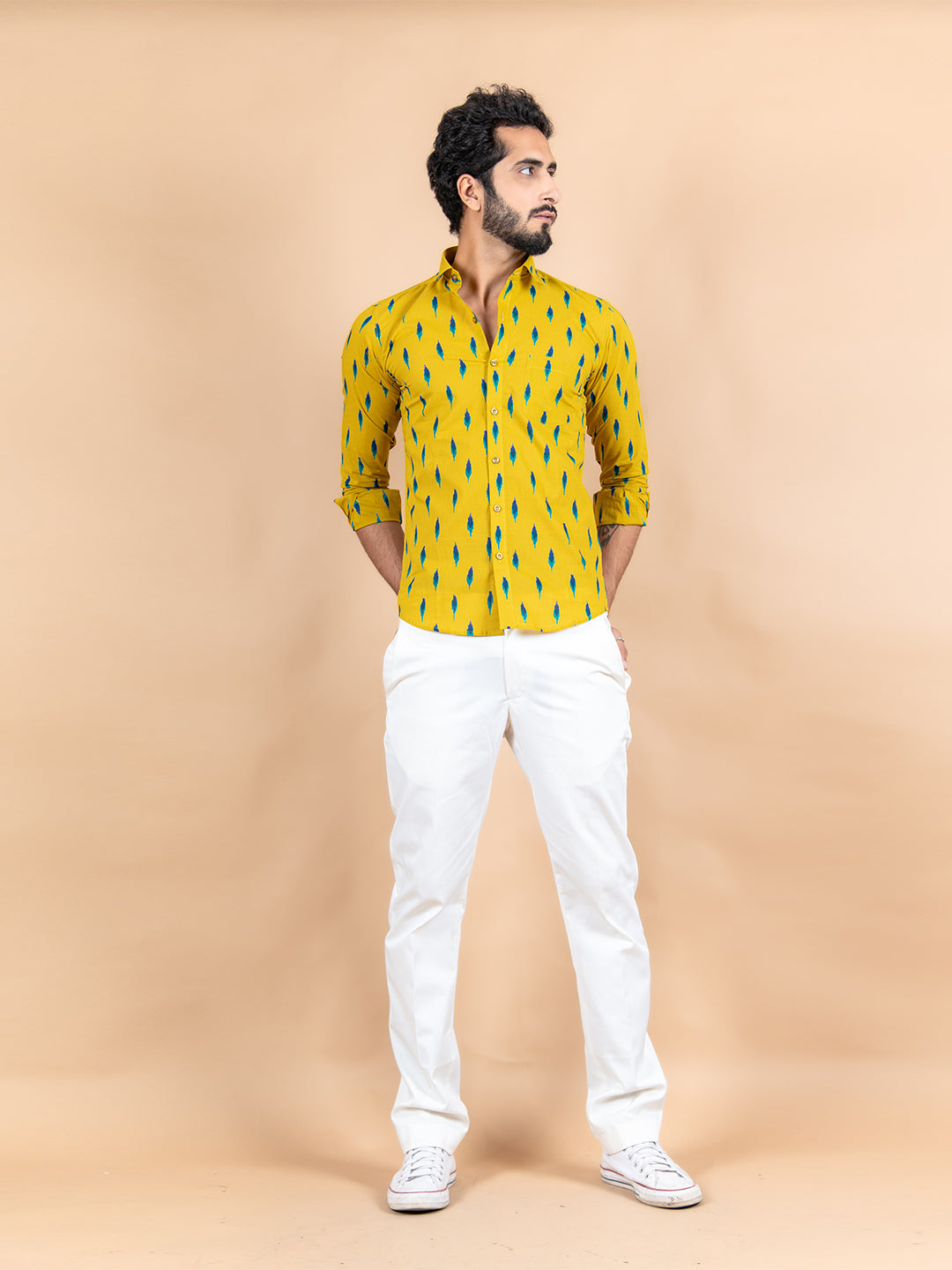 Yellow Jaipuri Cotton Full Sleeve Printed Shirt