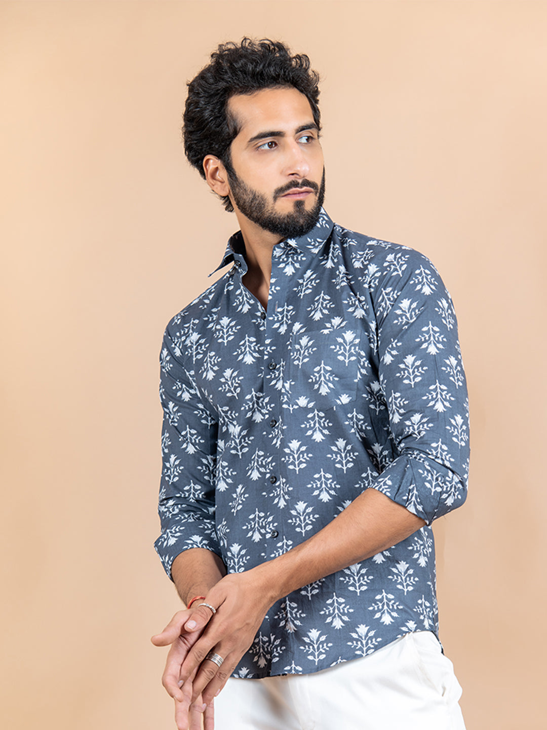 Cotton Grey Jaipuri Print Shirt