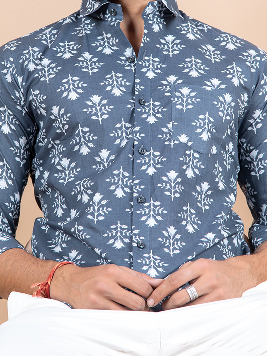 Cotton Grey Jaipuri Print Shirt