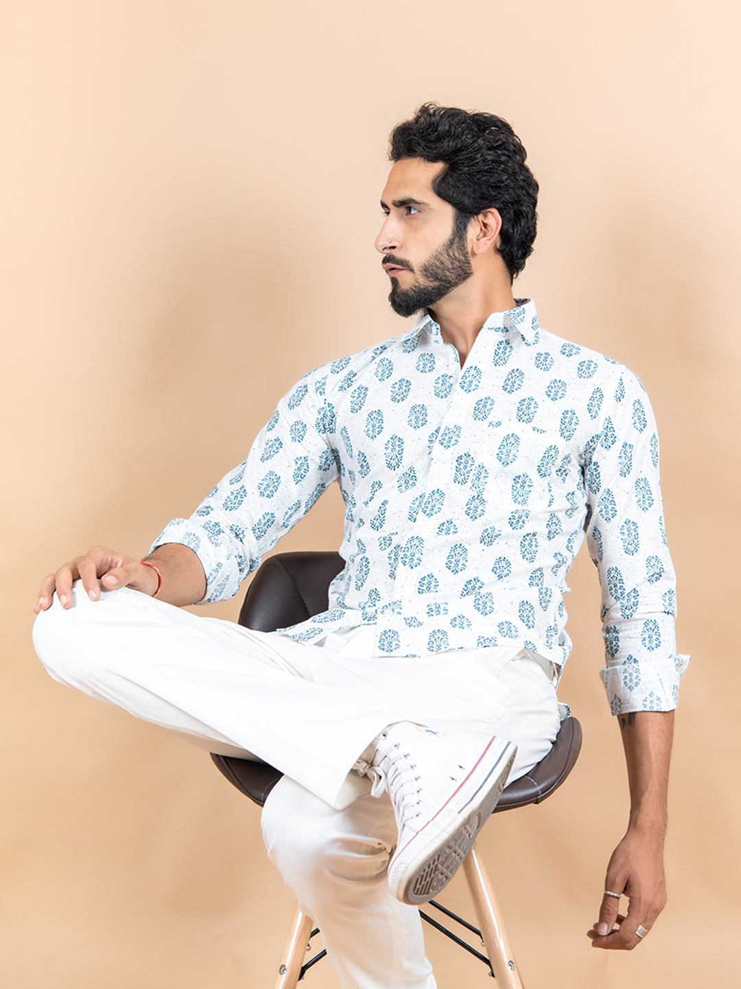 White Jaipuri Cotton Printed Shirt