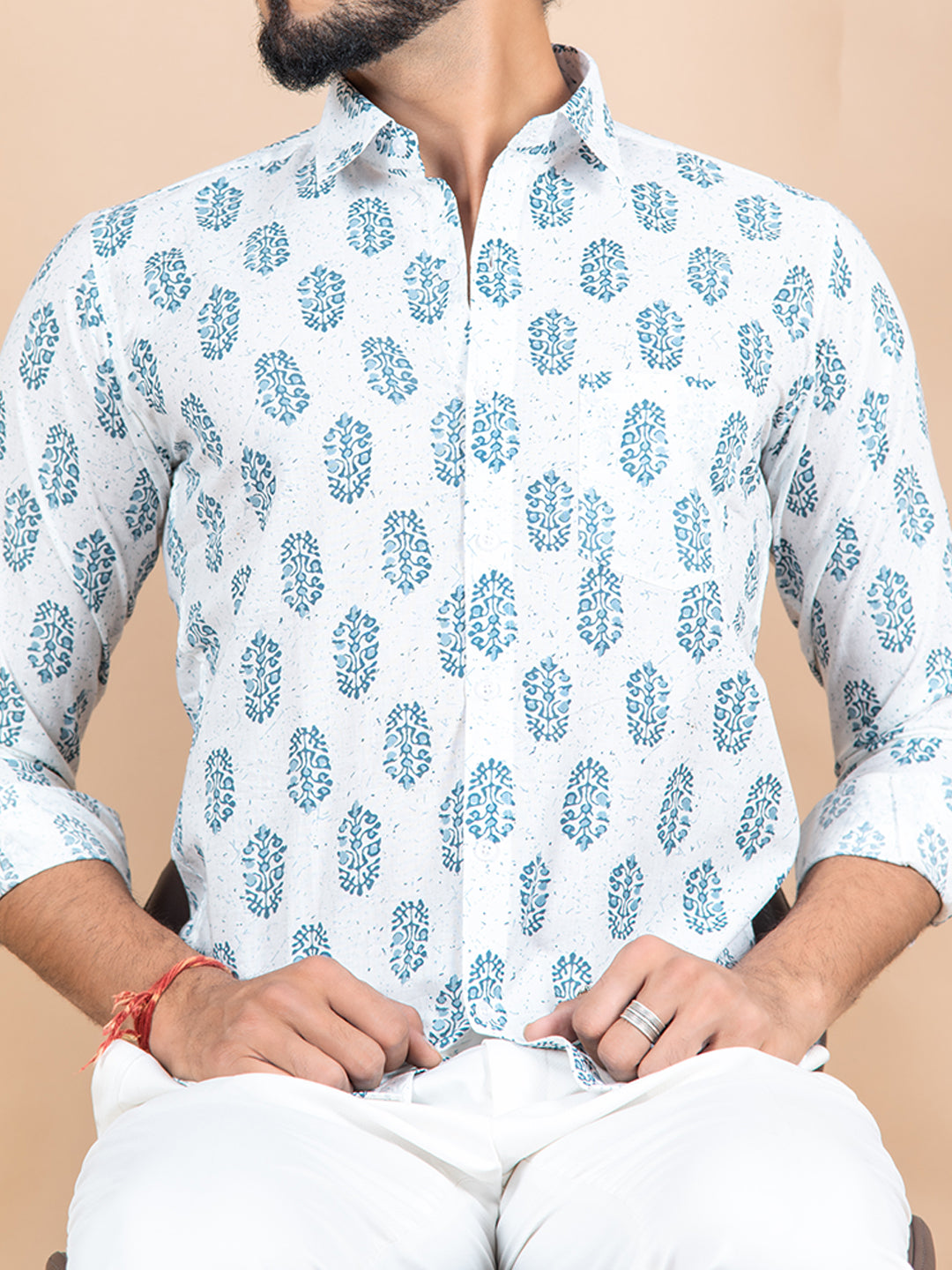 White Jaipuri Cotton Printed Shirt