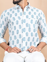 White Jaipuri Cotton Printed Shirt