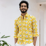 Yellow Jaipuri Cotton Printed Shirt