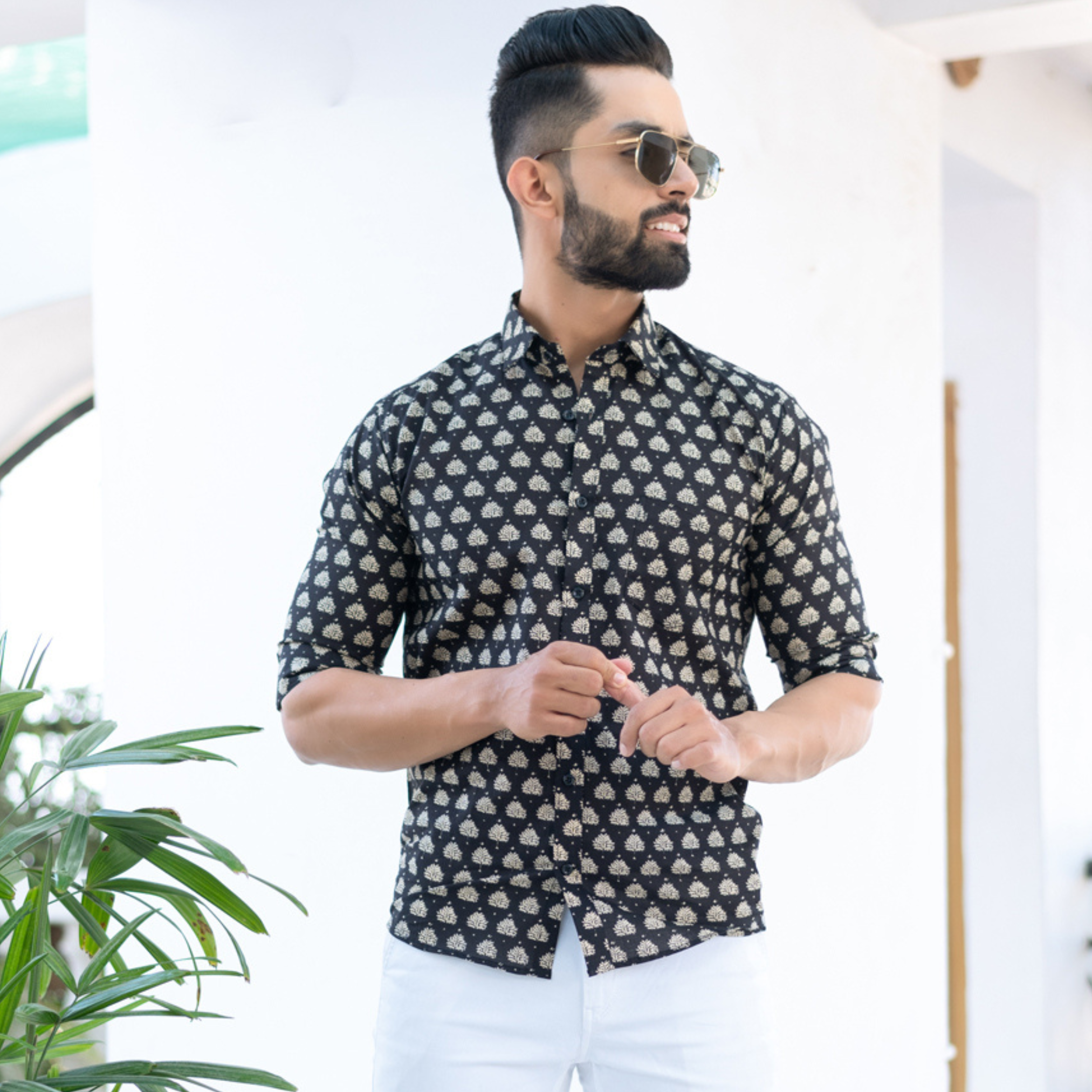 Black Jaipuri Cotton Printed Shirt For Men