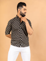 Black Jaipuri Cotton Printed Shirt For Men