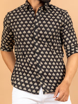 Black Jaipuri Cotton Printed Shirt For Men