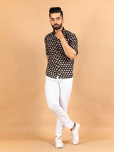 Black Jaipuri Cotton Printed Shirt For Men