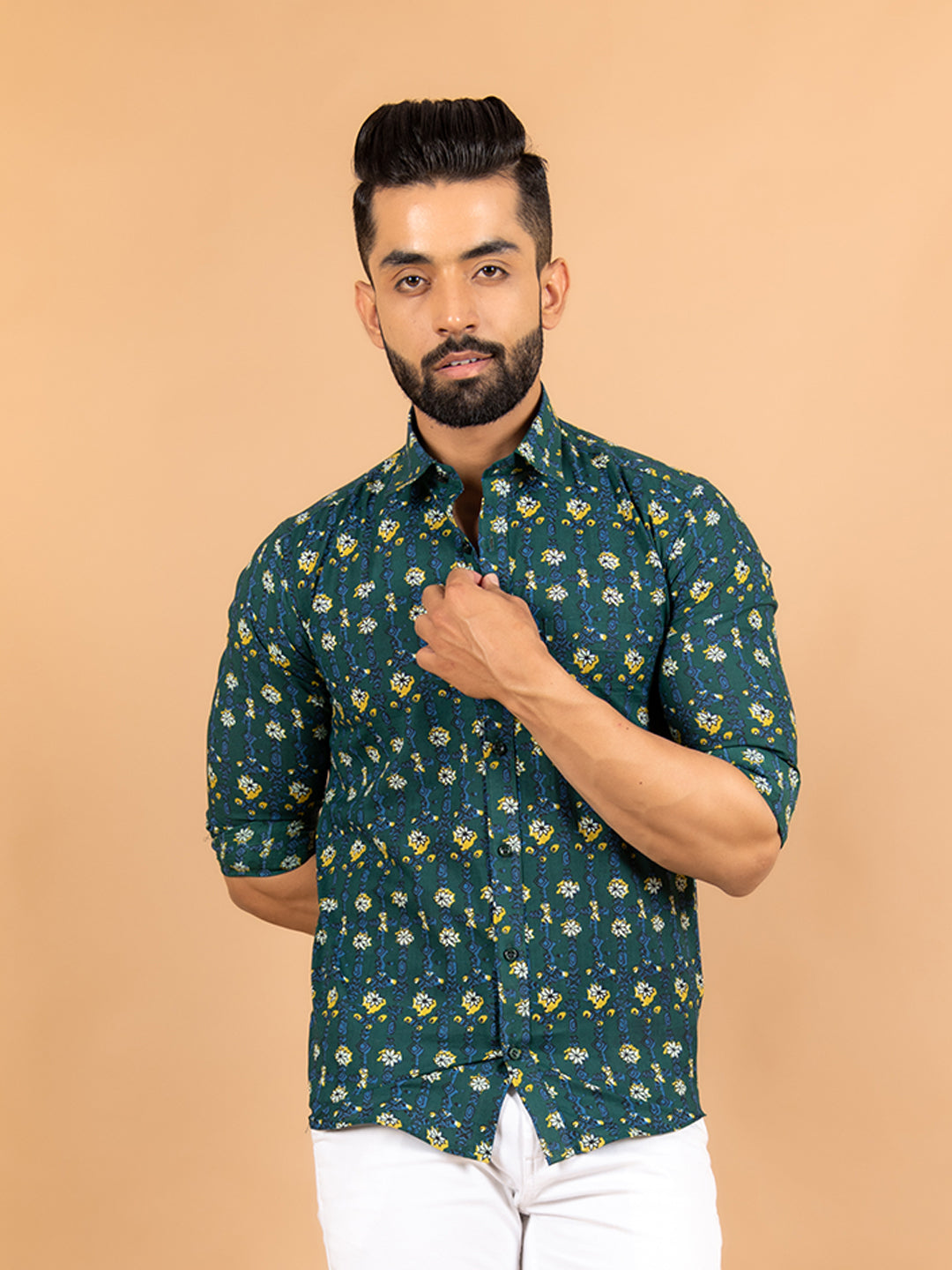 Cotton Green Jaipuri Printed Shirts For Men